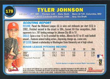 2003 Bowman #178 Tyler Johnson Back