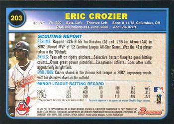 2003 Bowman #203 Eric Crozier Back