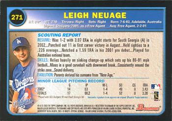 2003 Bowman #271 Leigh Neuage Back