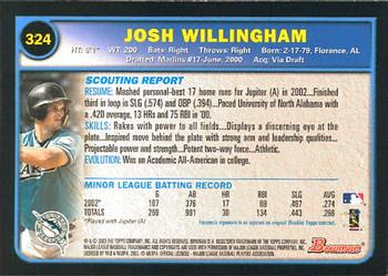 2003 Bowman #324 Josh Willingham Back