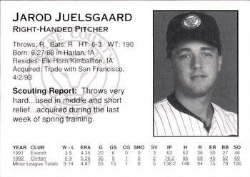 1993 Kane County Cougars #NNO Jarod Juelsgaard Back