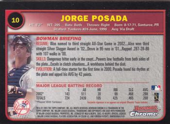 2003 Bowman Chrome #10 Jorge Posada Back