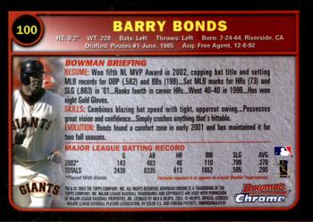 2003 Bowman Chrome #100 Barry Bonds Back
