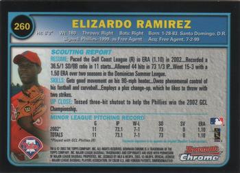 2003 Bowman Chrome #260 Elizardo Ramirez Back