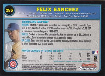 2003 Bowman Chrome #285 Felix Sanchez Back