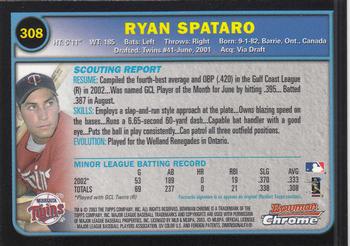 2003 Bowman Chrome #308 Ryan Spataro Back