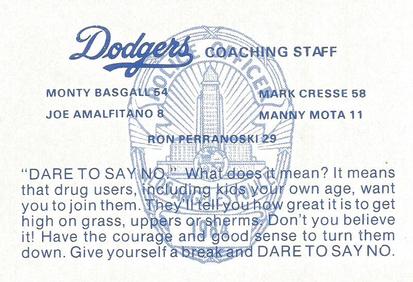 1984 Los Angeles Dodgers Police #NNO Coaches (Monty Basgall / Mark Cresse / Joe Amalfitano / Manny Mota) Back