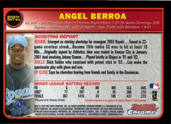 2003 Bowman Draft Picks & Prospects - Chrome #BDP21 Angel Berroa Back