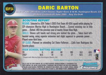2003 Bowman Draft Picks & Prospects - Chrome #BDP34 Daric Barton Back