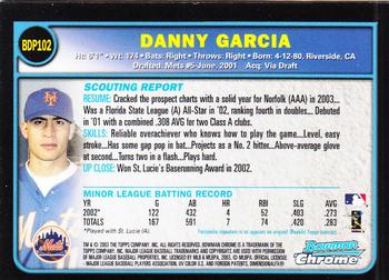 2003 Bowman Draft Picks & Prospects - Chrome #BDP102 Danny Garcia Back