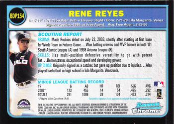 2003 Bowman Draft Picks & Prospects - Chrome #BDP154 Rene Reyes Back