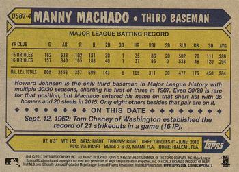 2017 Topps Update - 1987 Topps Baseball 30th Anniversary #US87-4 Manny Machado Back