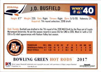 2017 Grandstand Bowling Green Hot Rods #NNO J.D. Busfield Back