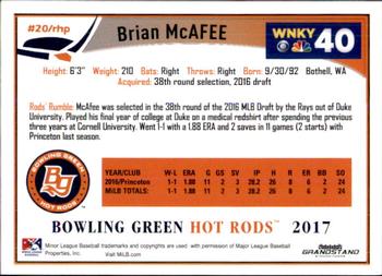 2017 Grandstand Bowling Green Hot Rods #NNO Brian McAfee Back