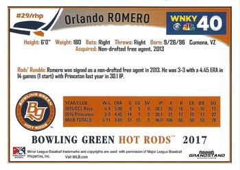 2017 Grandstand Bowling Green Hot Rods #NNO Orlando Romero Back