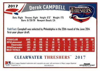 2017 Grandstand Clearwater Threshers #NNO Derek Campbell Back