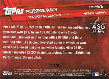 2017 Topps Update - Gold #US153 Robbie Ray Back