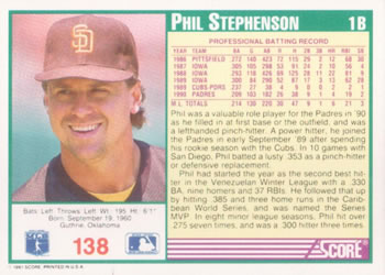 1991 Score #138 Phil Stephenson Back