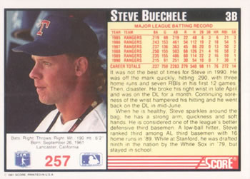 1991 Score #257 Steve Buechele Back