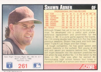 1991 Score #261 Shawn Abner Back
