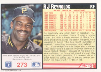 1991 Score #273 R.J. Reynolds Back