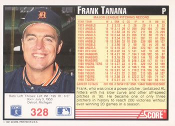 1991 Score #328 Frank Tanana Back