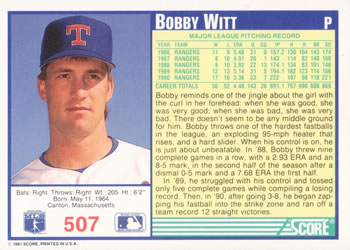 1991 Score #507 Bobby Witt Back