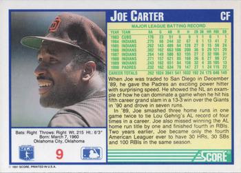 1991 Score #9 Joe Carter Back