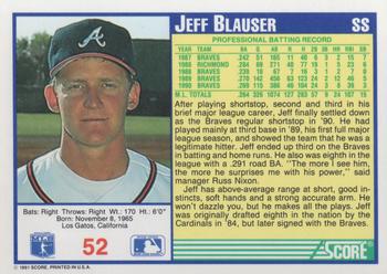 1991 Score #52 Jeff Blauser Back
