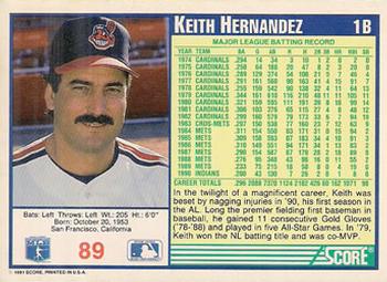 1991 Score #89 Keith Hernandez Back