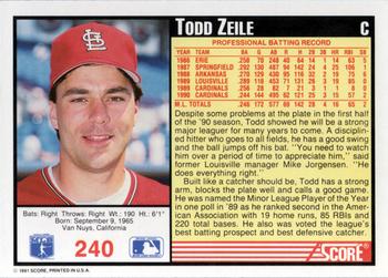 1991 Score #240 Todd Zeile Back