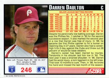 1991 Score #246 Darren Daulton Back