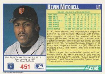 1991 Score #451 Kevin Mitchell Back