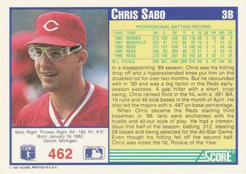 1991 Score #462 Chris Sabo Back