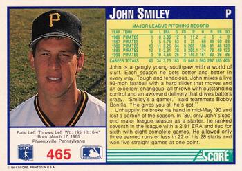 1991 Score #465 John Smiley Back