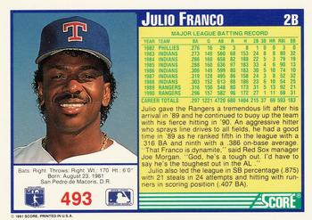 1991 Score #493 Julio Franco Back