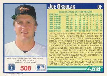 1991 Score #508 Joe Orsulak Back