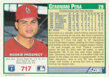 1991 Score #717 Geronimo Pena Back