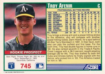 1991 Score #745 Troy Afenir Back