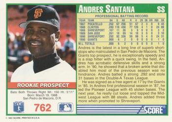 1991 Score #762 Andres Santana Back