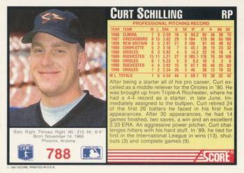 1991 Score #788 Curt Schilling Back