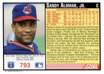 1991 Score #793 Sandy Alomar Jr. Back