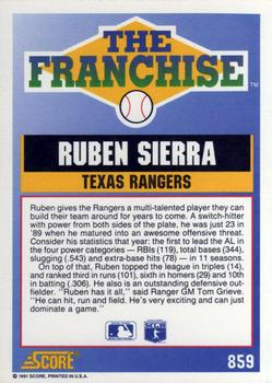 1991 Score #859 Ruben Sierra Back