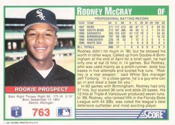 1991 Score #763 Rodney McCray Back