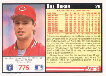 1991 Score #775 Bill Doran Back