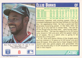 1991 Score #8 Ellis Burks Back