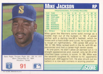 1991 Score #91 Mike Jackson Back