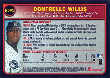 2003 Bowman Draft Picks & Prospects #BDP1 Dontrelle Willis Back