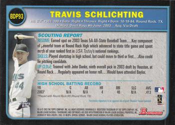 2003 Bowman Draft Picks & Prospects #BDP93 Travis Schlichting Back