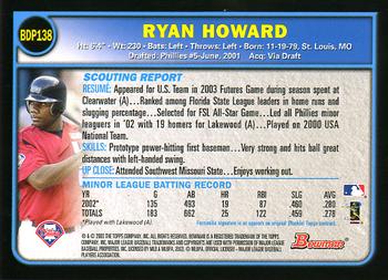 2003 Bowman Draft Picks & Prospects #BDP138 Ryan Howard Back